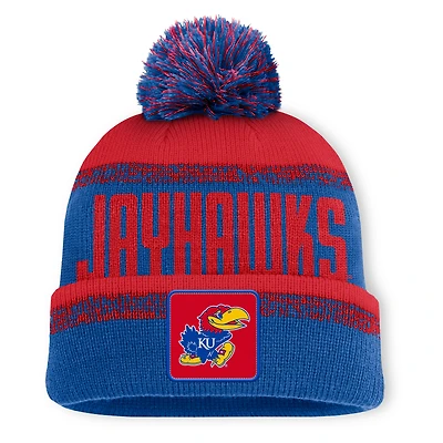Men's Fanatics Royal/Red Kansas Jayhawks Thrive Cuffed Knit Hat with Pom