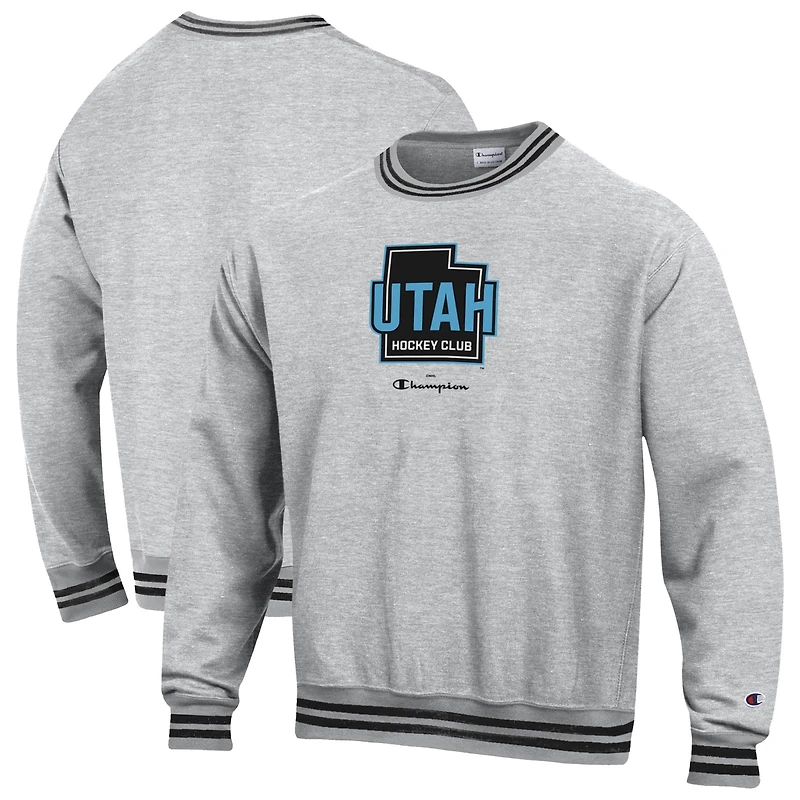 Men's Champion  Black Utah Mammoth Reverse Weave Yarn Dye Pullover Crewneck Sweatshirt