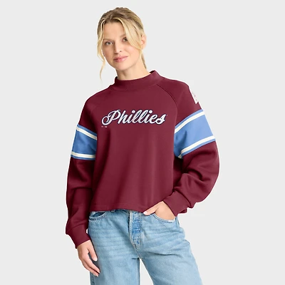Women's Fanatics Burgundy Philadelphia Phillies Oversized Toss Sweep Raglan Pullover Sweatshirt