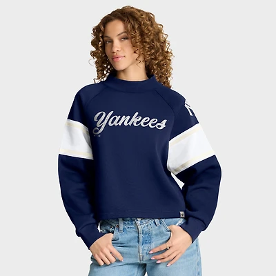 Women's Fanatics Navy New York Yankees Oversized Toss Sweep Raglan Pullover Sweatshirt