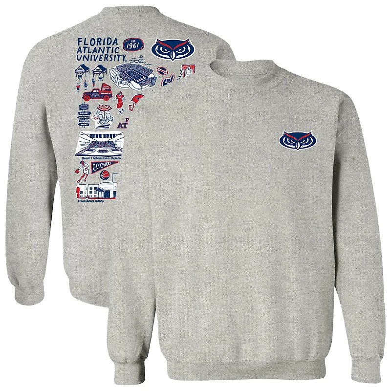 Women's Vive La Fete  Gray Florida Atlantic Owls Impressions Artwork Pullover Sweatshirt