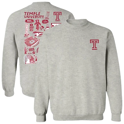 Women's Vive La Fete  Gray Temple Owls Impressions Artwork Pullover Sweatshirt