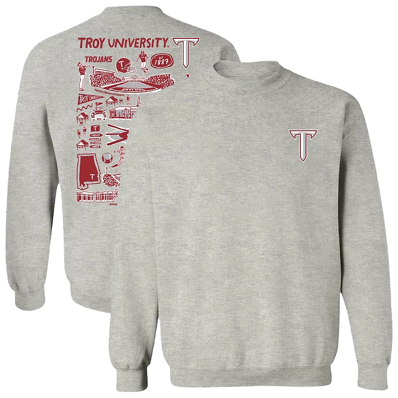 Women's Vive La Fete  Gray Troy University Trojans Impressions Artwork Pullover Sweatshirt