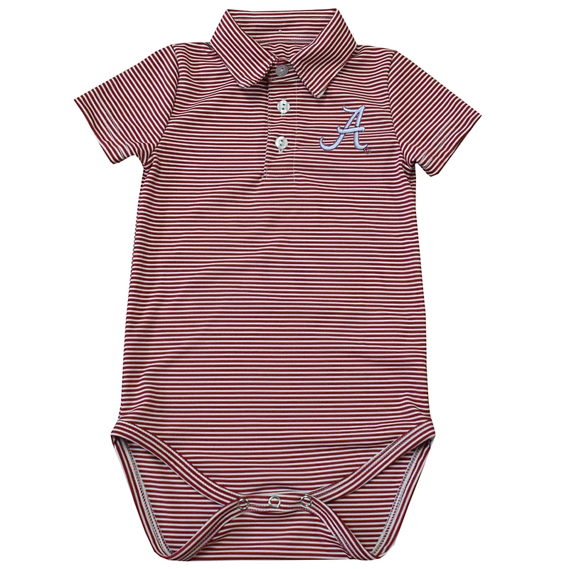 Infant Vive La Fete  Crimson Alabama Crimson Tide Polo Pencil Stripe Bodysuit