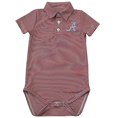 Infant Vive La Fete  Crimson Alabama Crimson Tide Polo Pencil Stripe Bodysuit