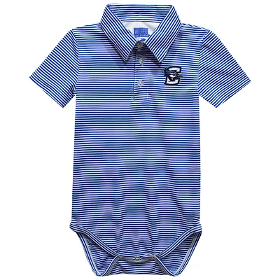 Infant Vive La Fete  Royal Creighton Bluejays Polo Pencil Stripe Bodysuit