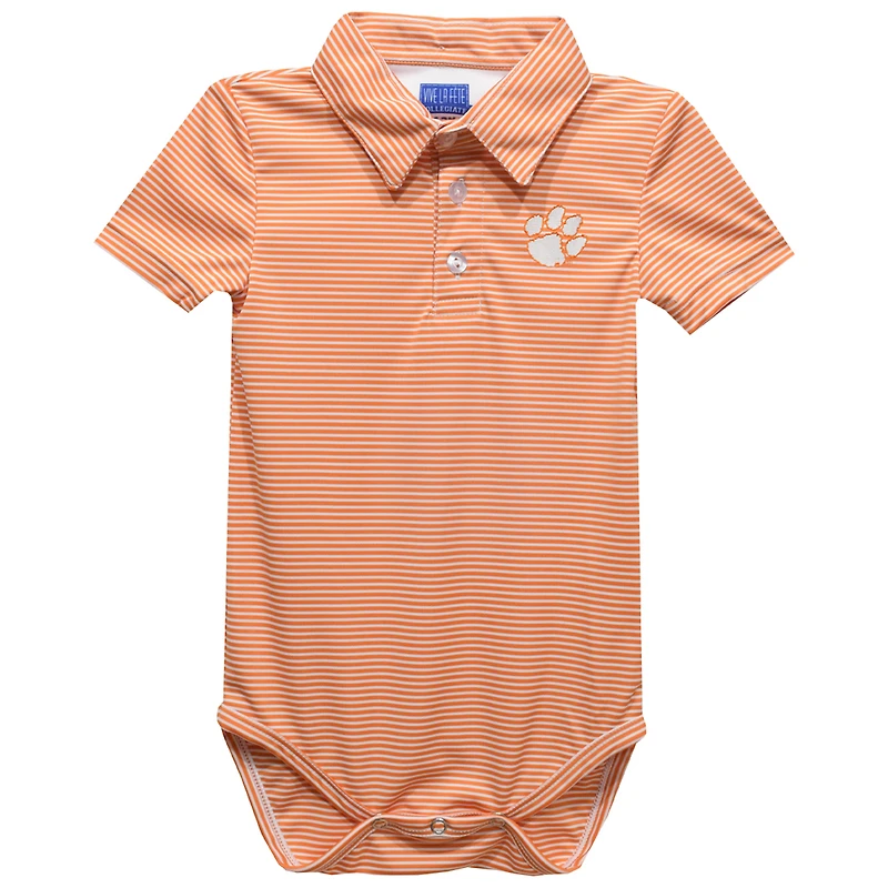 Infant Vive La Fete  Orange Clemson Tigers Polo Pencil Stripe Bodysuit