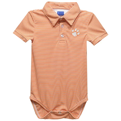 Infant Vive La Fete  Orange Clemson Tigers Polo Pencil Stripe Bodysuit