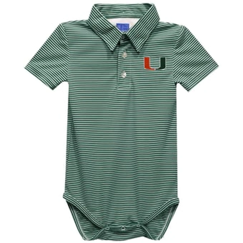Infant Vive La Fete  Green Miami Hurricanes Polo Pencil Stripe Bodysuit