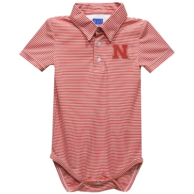 Infant Vive La Fete  Red Nebraska Huskers Polo Pencil Stripe Bodysuit