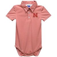 Infant Vive La Fete  Red Nebraska Huskers Polo Pencil Stripe Bodysuit