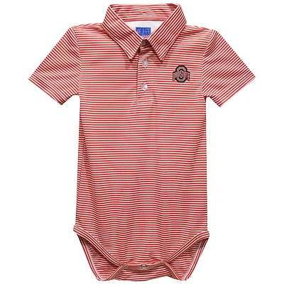 Infant Vive La Fete Red Ohio State Buckeyes Polo Pencil Stripe Bodysuit