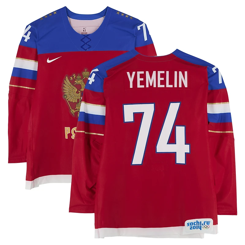 Alexei Emelin Team Russia Game-Used #74 Red Nike Jersey vs. Team Slovenia on February 13 during the 2014 Olympic Games