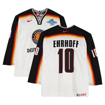 Christian Ehrhoff Team Germany Game-Used #10 White Nike Jersey vs. Team Czech Republic on September 3 during the 2004 World Cup of Hockey