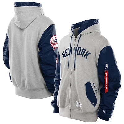 Men's New Era x Alpha Industries Grey/Navy New York Yankees MA-1 Full-Zip Fleece Hoodie Jacket