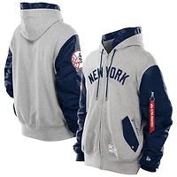 Men's New Era x Alpha Industries Grey/Navy New York Yankees MA-1 Full-Zip Fleece Hoodie Jacket