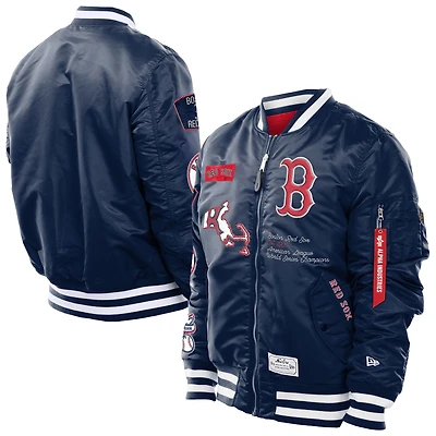 Men's New Era x Alpha Industries  Navy Boston Red Sox MA-1 Retro Full-Zip Bomber Jacket