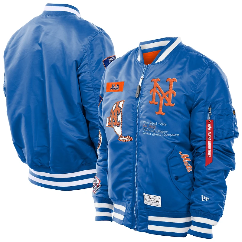 Men's New Era x Alpha Industries  Royal New York Mets MA-1 Retro Full-Zip Bomber Jacket