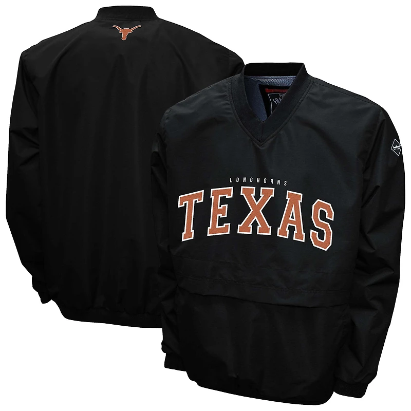 Men's Franchise Club Black Texas Longhorns Windshell FC Member V-Neck Pullover Jacket