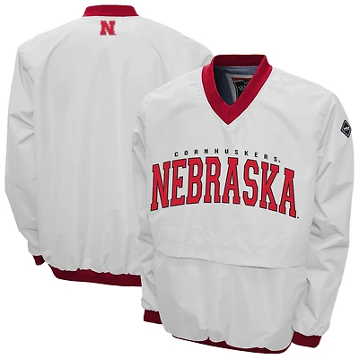 Men's Franchise Club White Nebraska Huskers Windshell FC Member V-Neck Pullover Jacket