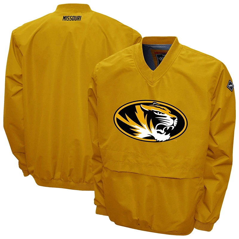 Men's Franchise Club Gold Missouri Tigers Big Logo Windshell V-Neck Pullover Jacket