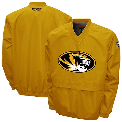 Men's Franchise Club Gold Missouri Tigers Big Logo Windshell V-Neck Pullover Jacket