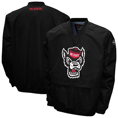Men's Franchise Club Black NC State Wolfpack Big Logo Windshell V-Neck Pullover Jacket