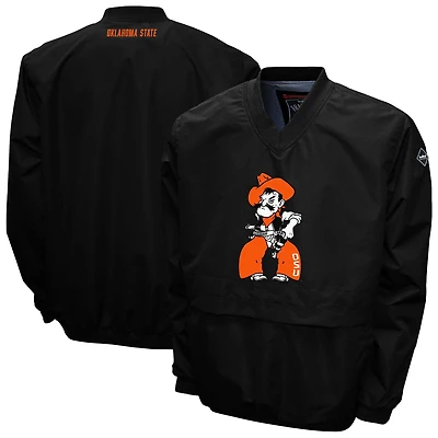 Men's Franchise Club Black Oklahoma State Cowboys Big Logo Windshell V-Neck Pullover Jacket