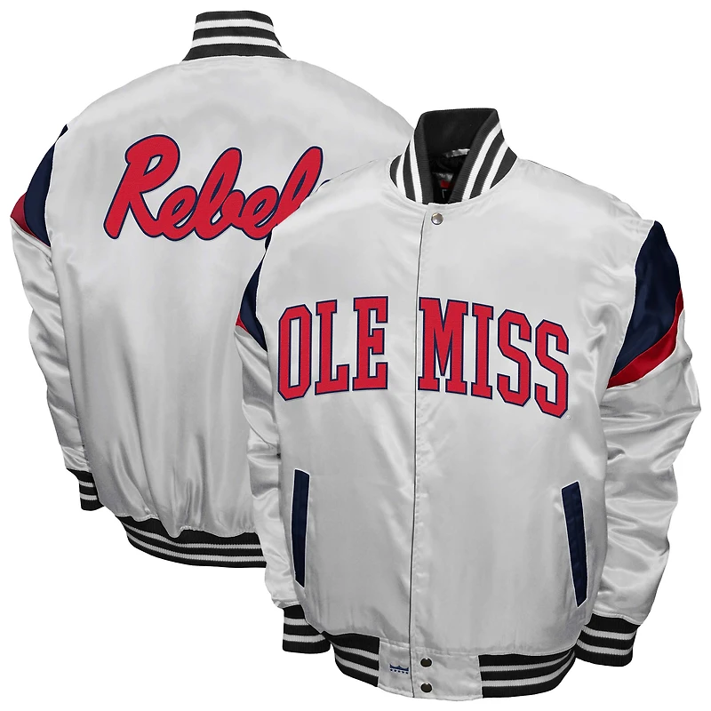 Men's Franchise Club White Ole Miss Rebels Power Satin Full-Snap Jacket