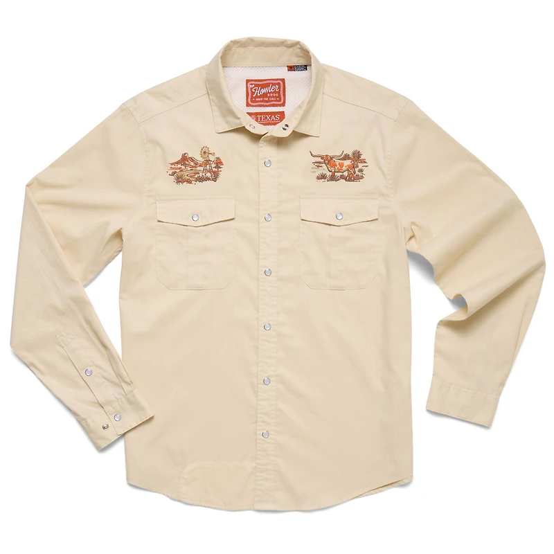 Men's Tan Texas Longhorns x Howler Brothers Gaucho Long Sleeve Full-Snap Shirt