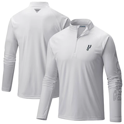 Men's Columbia White San Antonio Spurs Terminal Tackle Raglan Omni-Shade Quarter-Zip Jacket
