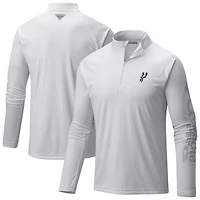 Men's Columbia White San Antonio Spurs Terminal Tackle Raglan Omni-Shade Quarter-Zip Jacket