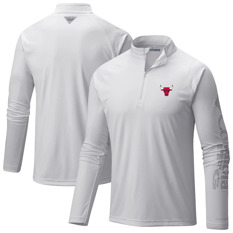 Men's Columbia White Chicago Bulls Terminal Tackle Raglan Omni-Shade Quarter-Zip Jacket