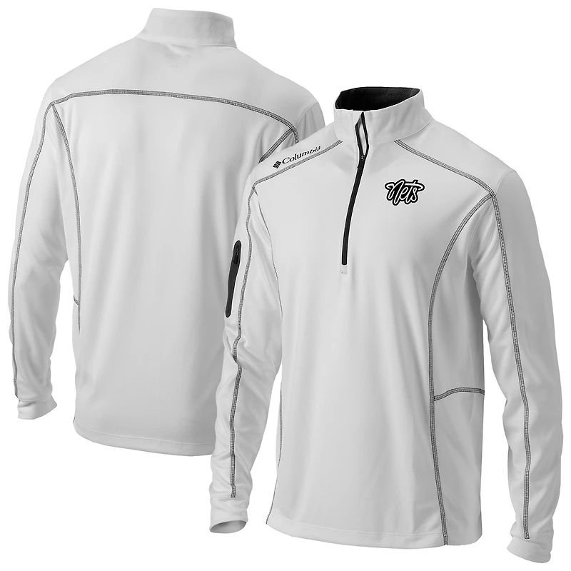 Men's Columbia White Brooklyn Nets Omni-Wick Shotgun Quarter-Zip Pullover