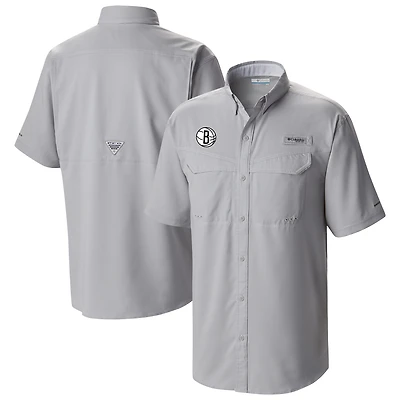 Men's Columbia Gray Brooklyn Nets Omni-Wick Low Drag Offshore Button-Up Shirt