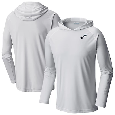 Men's Columbia  White Utah Jazz PFG Super Terminal Tackle Hoodie