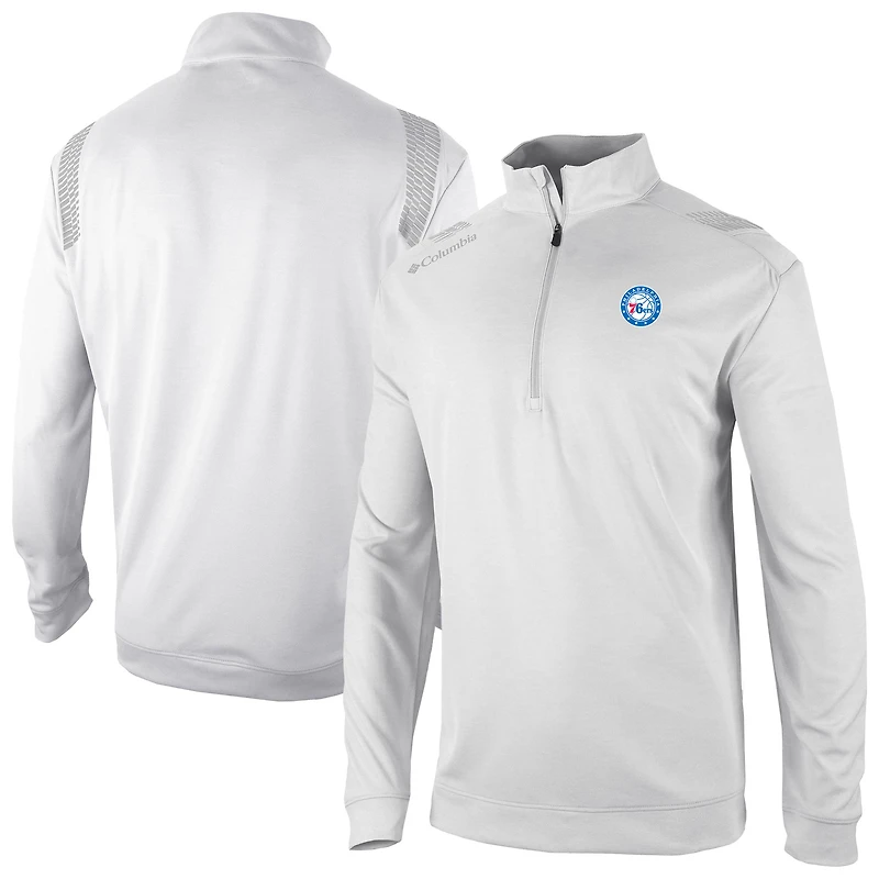 Men's Columbia White Philadelphia 76ers Oakland Downs Omni-Wick Quarter-Zip Top