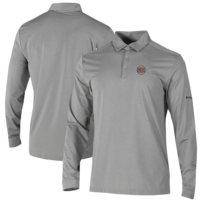 Men's Columbia Gray New York Knicks Omni-Wick Pin High Long Sleeve Polo