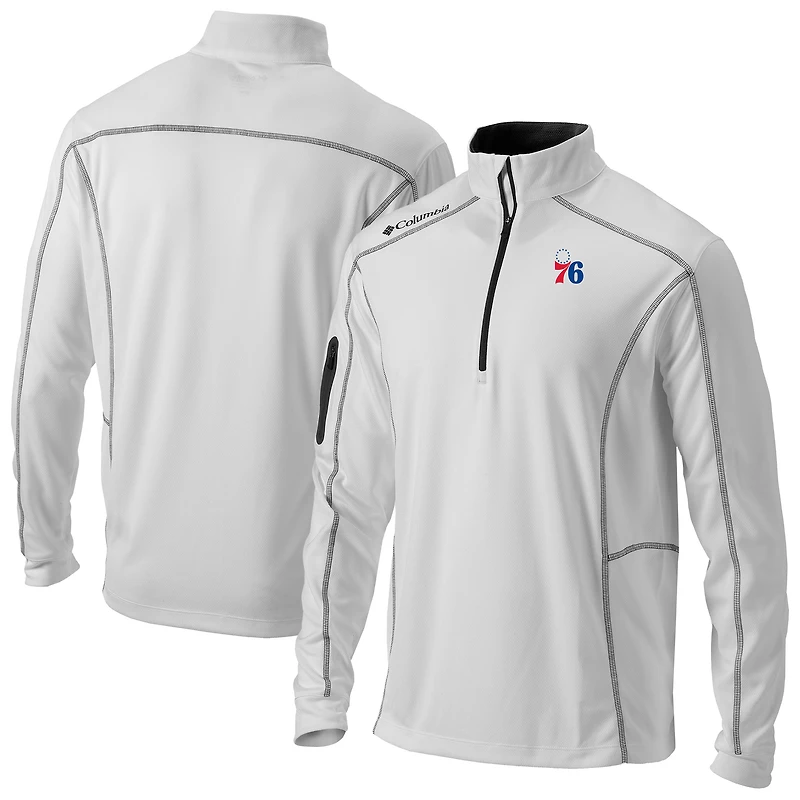 Men's Columbia  White Philadelphia 76ers Omni-Wick Shotgun Quarter-Zip Jacket