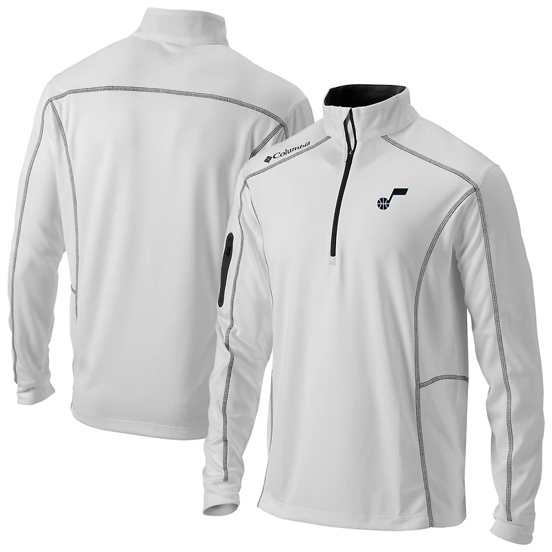 Men's Columbia  White Utah Jazz Omni-Wick Shotgun Quarter-Zip Jacket