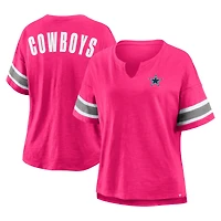 Women's Fanatics Pink Dallas Cowboys Redzone Bling Stripe Sleeve Notch Neck T-Shirt