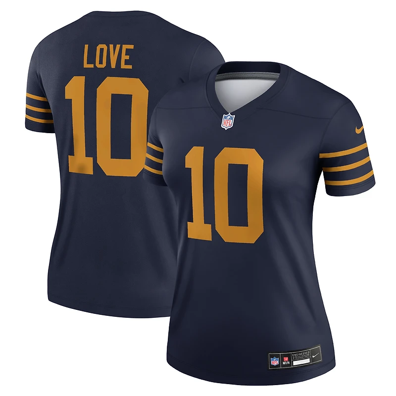 Women's Nike Jordan Love Navy Green Bay Packers The 1923 Classic Legend Player Dri-FIT Top