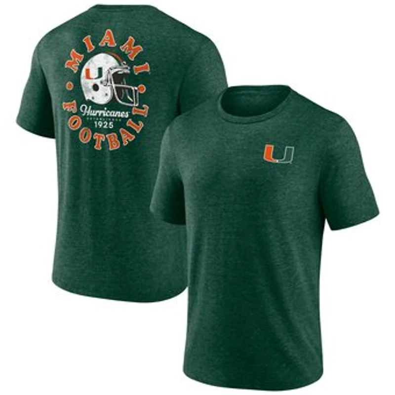 Men's Fanatics MTO Label Heather Texas Orange Miami Hurricanes Old-School Bold Tri-Blend T-Shirt