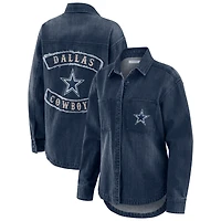 Women's WEAR by Erin Andrews Denim Dallas Cowboys Washed Oversized Full-Snap Shacket