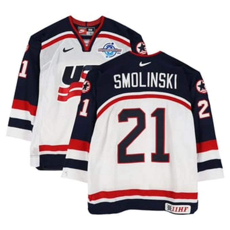 Bryan Smolinski Team USA Game-Used #21 White Nike Jersey from the 2004 World Cup of Hockey