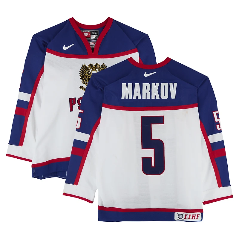 Danny Markov Team Russia Game-Used #5 White Nike Jersey from the 2002 Olympic Games