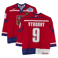 David Výborný Team Czech Republic Game-Used #9 Red Nike Jersey vs. Team Germany on September 3 during the 2004 World Cup of Hockey