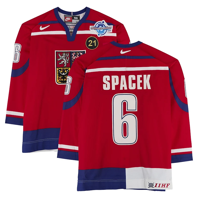 Jaroslav Špaček Team Czech Republic Game-Used #6 Red Nike Jersey vs. Team Germany on September 3 during the 2004 World Cup of Hockey