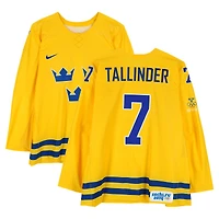 Henrik Tallinder Team Sweden Game-Used #7 Yellow Nike Jersey vs. Team Switzerland on February 14 during the 2014 Olympic Games