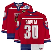 Jiří Dopita Team Czech Republic Game-Used #30 Red Nike Jersey vs. Team Germany on September 3 during the 2004 World Cup of Hockey